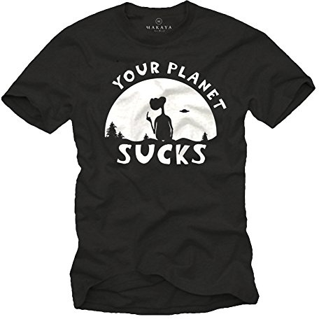 MAKAYA Lustige T-Shirts mit Aufdruck Your Planet Sucks Schwarz Herren S-XXXL