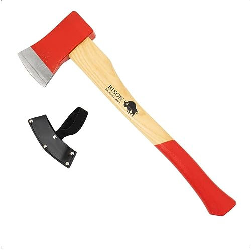 Bison Spaltaxt 1250g I Spaltbeil 500mm lang für kleine bis mittlere Holzstücke I Mit besonders starkem Escheholz Stiel & 3-fach Sicherheitsverkeilung, Rot