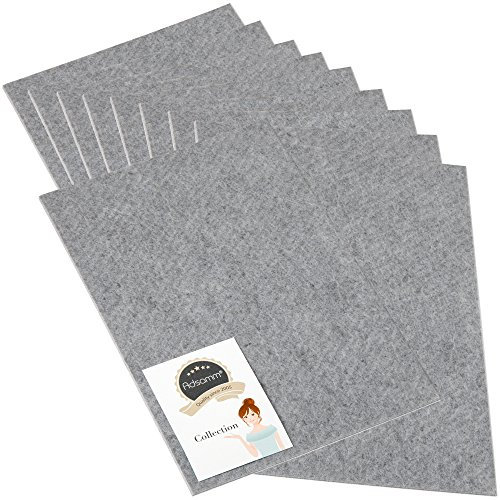 Adsamm® / 10 x Selbstklebende Filzplatten/Grau / 200x300 mm/Rechteckig/Filzgleiter zum Zuschneiden aus 3.5 mm starkem Filz/Möbel- und Bodengleiter