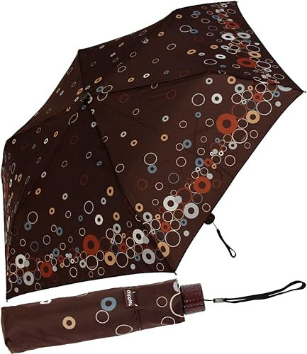 Doppler Mini Taschenschirm Havanna sturmfest leicht - Party Rings - Chocolat