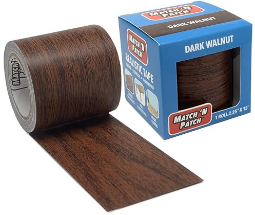 MATCH 'N PATCH Realistic Wood Repair Tape - Adhesive Heavy Duty Wood Tape for Furniture, Laminate Floor Repair, & more - Dark Walnut, 5.72 x 457.2 cm