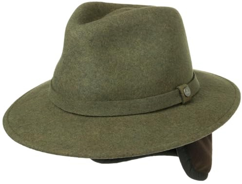 Lierys Traveler Hat Men Ear Flaps Wool Felt Outdoor Water-Repellent Packable Made in Italy Fall Winter Olive