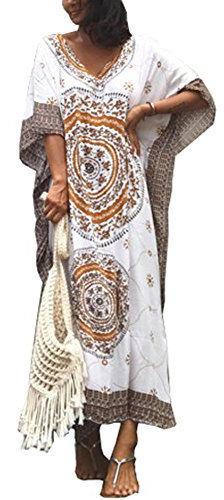 FSMO Damen-Kimono, übergroß, Maxi, Ethno-Print, Bikini-Überwurf, Strand, Kaftan-Kleid Gr. One Size