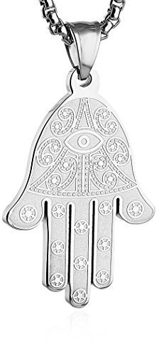 HZMAN Edelstahl Ägyptisches Auge Fatima Hamsa Hand Anhänger Halskette Erfolg und Schutz Glücksschmuck Geschenk