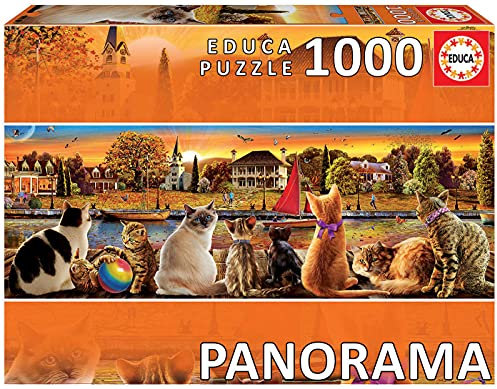 Educa 18001, Katzen am Quai, 1000 Teile Panorama Puzzle für Erwachsene und Kinder ab 10 Jahren, Katzenpuzzle