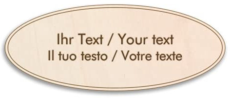 Ovales Klingelschild aus Holz mit personalisierter Gravur - Holzschild, 180 x 70 mm - Namensschild, Türschild mit eigenem Text