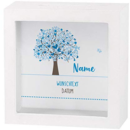 Striefchen® Spardose zur Taufe/Geburt/Kommunion/Konfirmation eines Kindes mit Namen und Geburtsdatum als Geldgeschenk Lebensbaum Jungen
