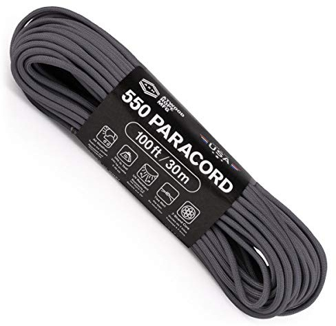 Atwood Rope MFG 550 Paracord 100 pies 7-Strand Core paracaídas cuerda (grafito)