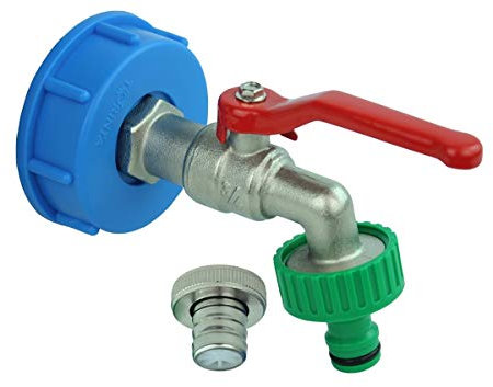 GASMIS Raccord S60X6 Cuve Eau de Pluie 1000 litres Robinet de Jardin 3/4 en Laiton Chromé avec Nez de Robinet Raccord Rapide et Embout de Tuyau Manchon Male Cannelé, Récupérateur Eau de Pluie