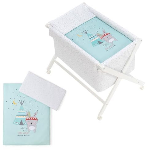 Interbaby 92082-58 - Minicuna de Madera con Textil Tipi Oso Menta, unisex, Universo rosa