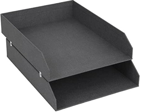 Bigso Box of Sweden Hakan 2er-Set Briefablage für den Schreibtisch – stapelbare Ablagefächer für Briefe, Dokumente usw, – Ordnungssystem aus Faserplatte mit Papier in Leinenoptik – schwarz
