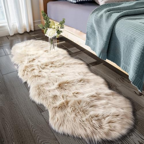 Ultra Soft Faux Sheepskin Fur Rug Fluffy Rug for Bedroom Fuzzy Carpet for Living Room Kid's Room Nursery Decor, Khaki 2 x 6 Feet