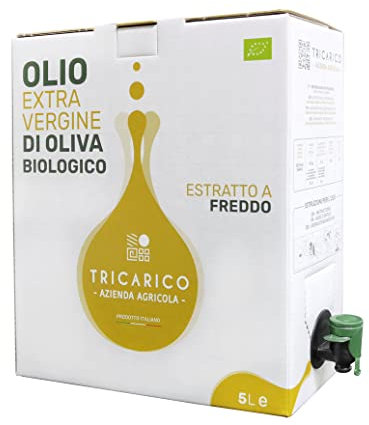 NUOVO OLIO RACCOLTA 2024/2025-5 L - Don Giovanni Bio - Olio extravergine d'oliva BIO 100% Italiano, 100% Coratina, Intenso, bag-in-box con rubinetto dosatore - Az. Agr. Tricarico