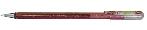 Pentel K110-DMPX Hybrid Dual Metallic Gelroller - Glitzer Gel - Schreibfarbe rosa/metallic grün & gold, Strichstärke 0,5mm, 12 Stück, rosa/met. grün & gold, 12er pack