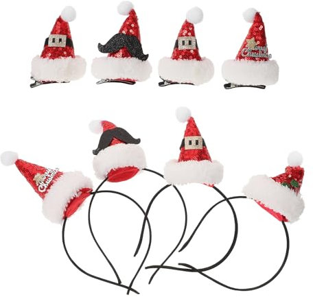 PRETYZOOM 8 Stücke Mini Weihnachtsmütze Haarspange Weihnachten Hut Haarreif Glitzer Nikolausmütze Haarklammern Kopfschmuck Stirnband Santa Mütze für Kinder Erwachsene Weihnachtsmann Kostüm