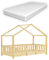 [en.casa] Kinderbett Treviolo mit Matratze 80x160cm Hausbett Holzbett für Kinder mit Rausfallschutz Bettgestell mit Lattenrost Spielbett Kiefernholz Holz Natur