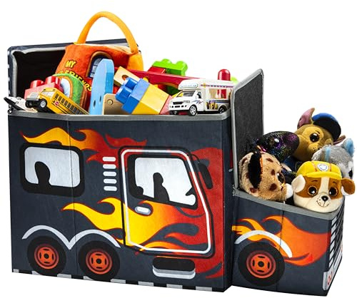 KAP Toy box for boys, Junior size, interactive Light up LED Toy chest, Children's Decorative Racing Truck Storage Bin, Toy Storage, Foldable Storage/Toy Box, Pop up Organizer, (Racing Collection)