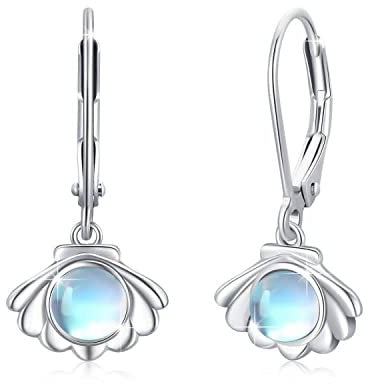 Mondstein Ohrringe Mädchen 925 Silber Muschel Ohrringe Mondstein Schmuck Muschel Ohrhänger Creolen Ohrstecker Danksagung Geschenke für Damen Frauen Kinder