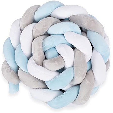 Totsy Baby Kissen Deko Kuschelkissen 150 cm - Dekokissen flauschig Zierkissen geflochten Blau-weiß-grau