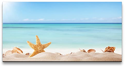 Paul Sinus Leinwandbild 120x60cm Strand Meer Seestern Muscheln Urlaub Sommer