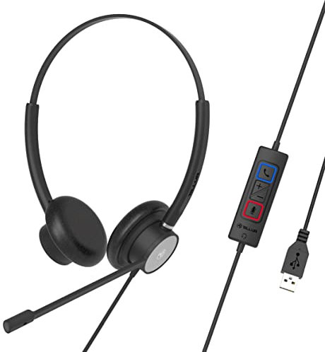 TELLUR Voice 320 Kabelgebundene Kopfhörer für Büro, Binaural, ENC-Environmental Noise Cancellation, USB, USB-C, Inline-Fernbedienungstasten, Büro- und Call-Center-Nutzung