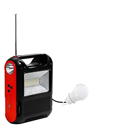 ZXNQ Radio Solaire Haut Parleur Bluetooth - Portable Camping, Connexion Ampoule 5W, USB/TF Lecteur, Lampe Poche Rechargeable Batterie 3600 mAh,1 Bulb