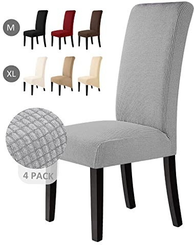 BalladHome Stuhlhussen 4 Stück Stuhlbezüge Stretch Stuhlbezug Elastische Spandex Stuhlhussen Universal Abnehmbare Waschbar für Hotel Party Bankett (Silber-Grau, 4 Stück)-M