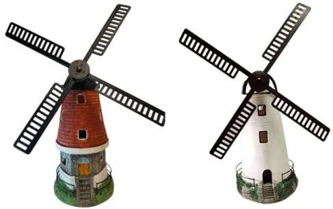 U.saf Solar Power Light & Motion Windmill Traditional Windmill Ornament For Outdoor Decoration Garden Patio Balcony Auto On/No Wiring Required_40 x 20 x 20cm. (Brown)