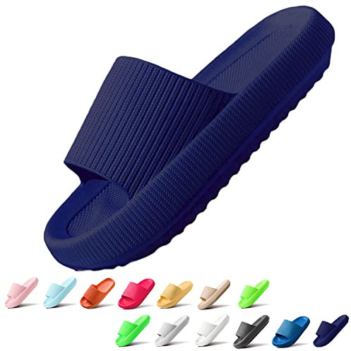 Sumvov Cozyslides Original Damen Schlappen 100% EVA Super Weich Rutschfest Badeschuhe Cozislides Original Hausschuhe Damen,Dunkelblau,38/39 EU
