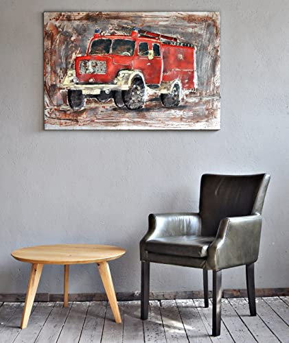 Metallbild Feuerwehr New York City 3D Optik XXL Wanddeko Metall Bild handgefertigt 120x80x6cm