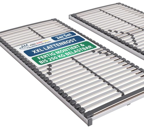 AM Qualitätsmatratzen Stabiler Lattenrost 160x220 bis 250kg mit 30 Federleisten - Made in Germany - Stabiles Lattenrost für Übergewichtige - Bettrost XXL für schwere Matratzen fertig montiert