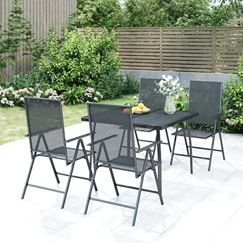 Yolola Stahl Garten Sitzgruppe 4+1,Sitzgarnitur Garten, Gartengarnitur Stahl, Verstellbare Rückenlehne, Hochlehner Sitzgarnitur, Gartenmöbel Set mit Tisch und 4 Stühlen,Wetterfest und Klappbar
