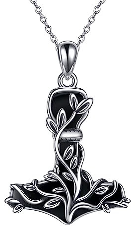 CUPENDA Thor Hammer Halskette Sterling Silber Mjolnir Baum des Lebens Anhänger mit Schwarzer Obsidian Nordic Wikinger Schmuck Geschenke für Damen