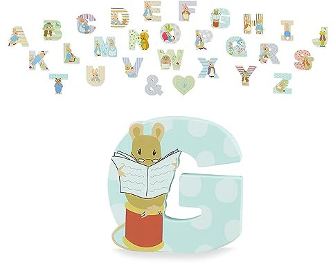 Peter Rabbit Wooden Letters by Orange Tree Toys, Letter G with The Tailer- Alphabet Animal Letter for Personalised Baby Name, Toy Box, Door, Wall Decorations, Animals Nursery Decor, Boys Girls Bedroom