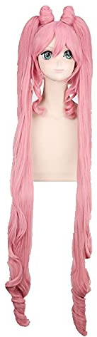 Wig Anime Cosplay 120cm Anime Sailor Moon Chibiusa Tsukino Usagi Perücke Cosplay Perücken, die langes rauchiges Rosa Haar Hair Halloween Spielen 1: 1 Perückenkappe