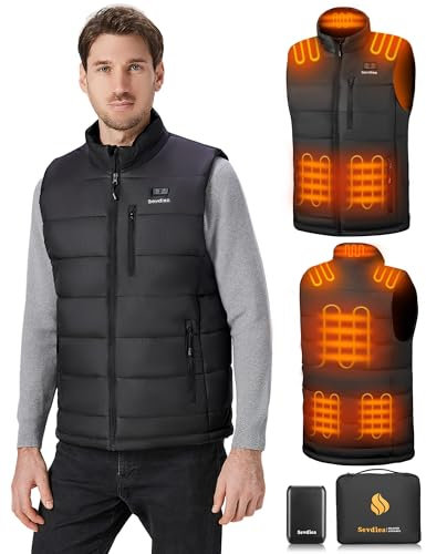 Sevdiea Gilet Chauffant Hommes avec Batterie 16000 mAh 7,4V Incluse, Veste Chauffante Homme, Gilet Chauffant Moto Rechargeable-M