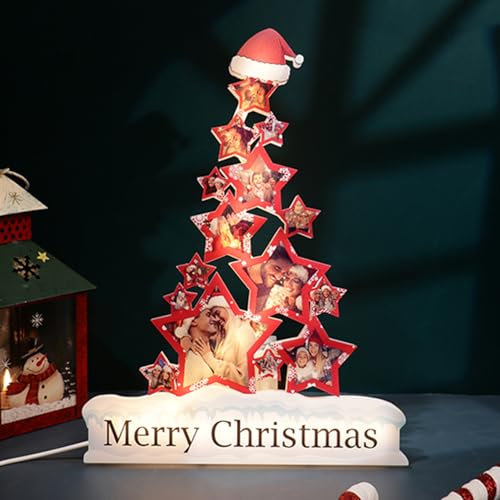 Personalisierte Weihnachtsstern Foto Nachtlicht Angepasst 1-15 Bild Weihnachtsbaum LED Lampe Stammbaum Tischplatte Lichter Stern Top Baum Neujahr Xmas Wohnkultur für Liebhaber Frau Kinder Familie