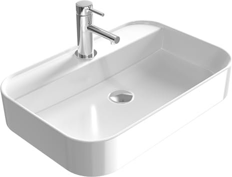 EMKE Waschbecken Aufsatzwaschbecken, Hängewaschbecken für Badezimmer Gäste WC 60 x 40 x 11 cm, Eckig Handwaschbecken Waschtisch Bad Waschbecken Klein Wandwaschbecken Waschschalen Weiß