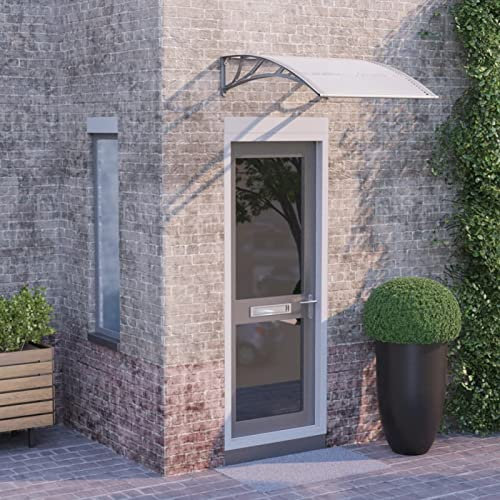 Homgoday Vordach aus Polycarbonat, grau und transparent, 100 x 80 cm, Außenmarkise für Türen und Fenster, Windfang Haustür, Schutzdach für den Garten
