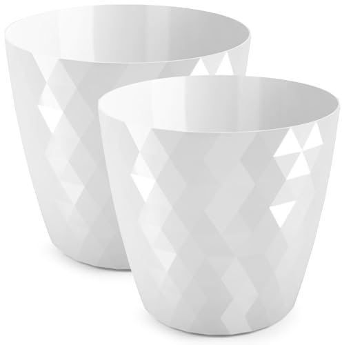 PECZEKO Maceta Brillante, Maceta de Plástico, Maceta Decorativa para Flores Grandes y Pequeñas, Juego de 2 Macetas, Macetas, Macetas para Hierbas, (Paquete de 2) Blanco, ø 20 cm