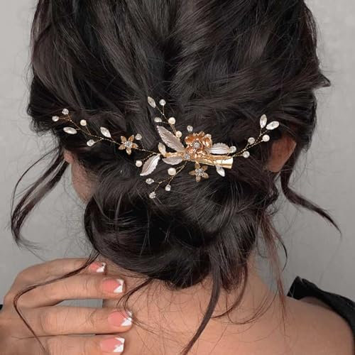 Wekuw Accessoire Cheveux Mariage, Bijoux Cheveux élégantes, Bandeau de Mariage Bijoux de Cheveux de Mariée, Accessoires Cheveux Femme et Fille pour Convient aux mariages, fêtes, festivals(Or)