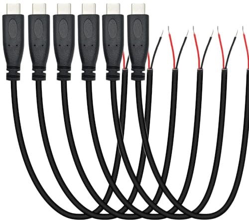 RUNCCI-YUN 6 PCS USB C Stecker Kabel,USB C stecker löten 22AWG 5V 3A 2-Draht USB C Verlängerungskabel für Arduino, LED-Streifen