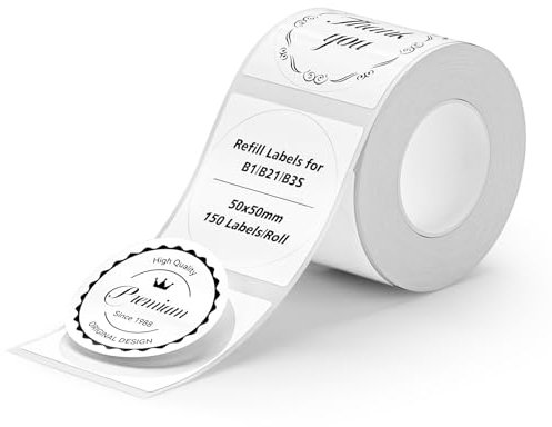 NIIMBOT Runde Etiketten für B21/B1/B3S Etikettendrucker, Thermoaufkleber 2X2(50x50mm), 1 Rolle mit 150 Etiketten