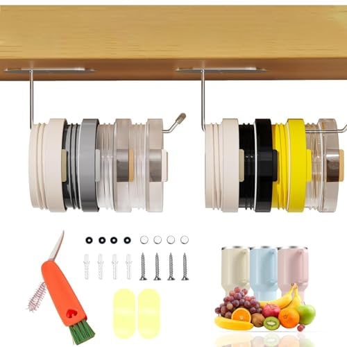 2 Pack Tumbler Lid Organizer,Space Saving Cup Lid Organizer for Yeti Tumbler/Stanley Tumbler/Simple Modern Tumbler Lids,Self-Adhesive or Drilling Tumbler Lid Hook for Kitchen Organizers and Storage
