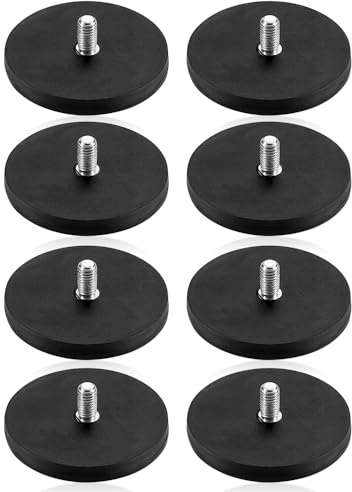 Riisoyu 8 Stück Neodym Magnete Gummiert, Ø 43mm Mit M6 Innengewinde Gummi Runde Magnete mit Gewinde Starke Gummiert Magnete zum Anschrauben Autolichter Topfmagnet Magnet Rund