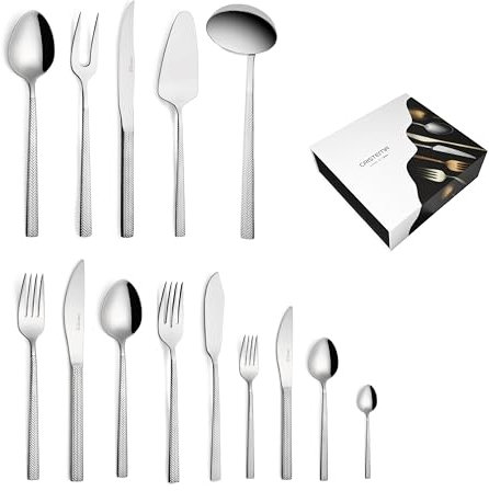 Colección Dakar - Cubertería brillante - Acero inoxidable 18/10, apto para lavavajillas (Briller, 113 piezas)