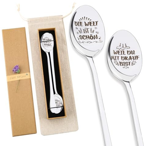 2 Pièces Cuillere Gravée, Cuillere Personnalisée Acier Inoxydable avec Boîte Cadeau, Cuillere a Cafe, Cuillere a Dessert pour Femme Homme Meilleur Ami Maman Papa Valentin
