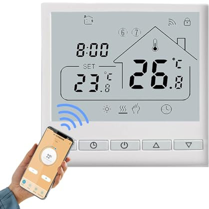 Decdeal WiFi-Thermostat WiFi Smart Thermostat 5+2 programmierbar 3A Wasserheizung Sprachsteuerung Thermostat DIY Installation LCD-Display Smart Temperaturregler Digitaler Thermostat kompatibel mit