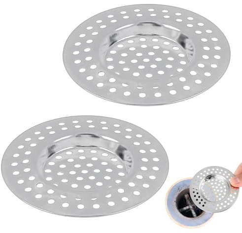 Dimeho 2 Pcs Stainless Steel Kitchen Sink Strainer Standard Drain Filter Plug Drain Cover Hair Trap Strainer Protector Stopper for Bathroom Bathtub Shower 2.95 / 7.5 cm