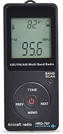 SHUAIGUO HRD-767 FM/AM/AIR Multi Band Radio Aircraft Band Radio Receiver Blacklit LCD Display Lock Button with Headphones Lanyard Storage Bag